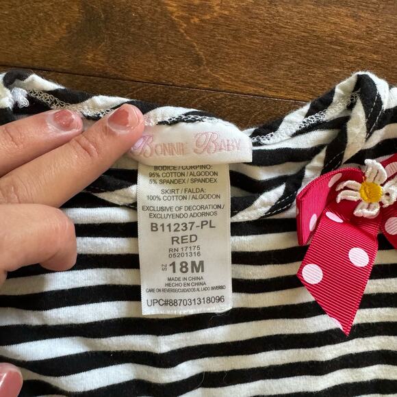 Bonnie Jean Baby Girls 18 Month Dress Black White Striped Ladybugs - Picture 3 of 5